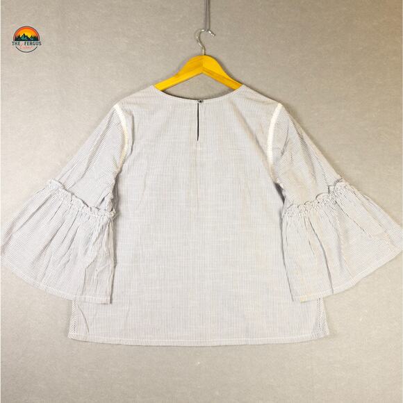 Susina Blouse Top Blue White Boho Striped Round Neck Bell Sleeve Women's Size 1X - Picture 2 of 10